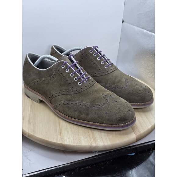 Johnston & Murphy Ellington Wingtip Oxford Shoes Mens 12 Suede Khaki/Purple - Picture 5 of 9